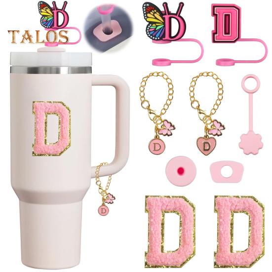 Set de dop de paie portabil de 9 buc. Accesorii pentru paie cu litere, design fluture, pentru cești de 30 oz 40 oz, capace reutilizabile din silicon pentru capace de paie.