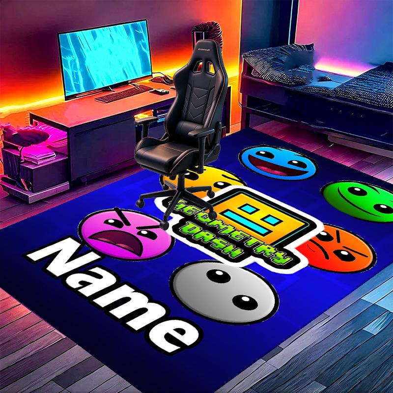 Custom Name Personalized Geometry Dash Print Carpet, Versatile Home Decor Rug, for Playroom, Apartment, Balcony, Entryway, Hallway Gift