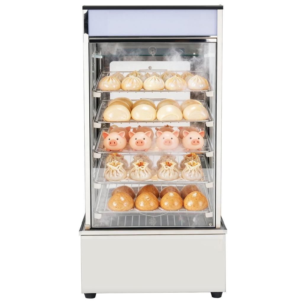 5-Tier Commercial Food Warmer Display, 1200W Food Display Warmer with LED Light, Adjustable Shelf & Stainless Steel Frame, 30~110 Steam Heating, 120L