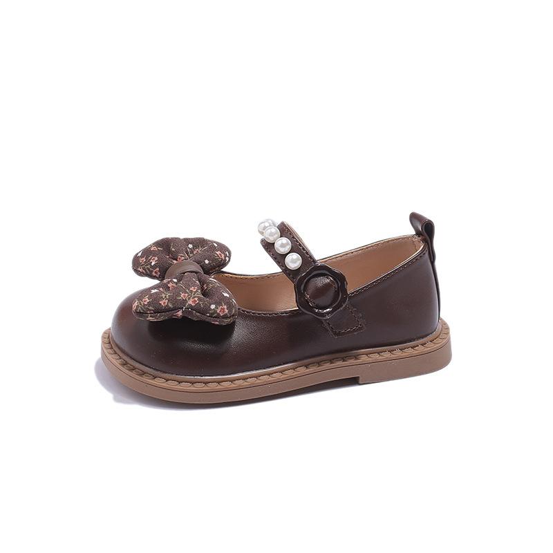 Girls Leather Shoes Pearl Bow Princess Shoes 2025 Spring and Autumn New Children's Fashion Single Shoes Girl Baby Doudou Shoes
