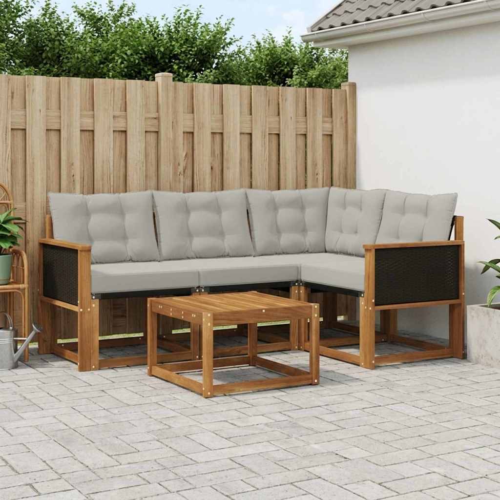 Outdoor Sofa Set with Cushions 5 pcs Natural and Light Grey