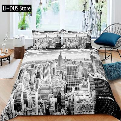 Stadtbau Bettwäsche Set New York Thema Bettbezug Deckenbezug für Kinder Jugendliche Erwachsene Männer mit 2 Kissen Schlafzimmer Dekoration