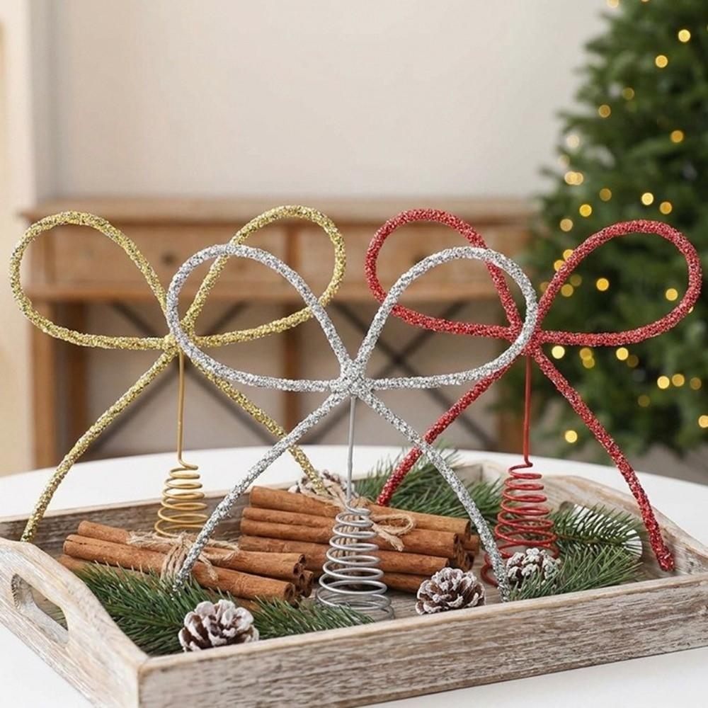 Bow Shaped Christmas Tree Topper Glitter Finish Tree Top Decoration Home Party Decor