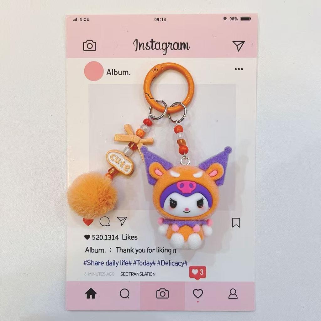 Fashion Kuromi Figure Resin Key Chain Cute Cartoon Print 3D Keyring for Teen Ladies Backpack Pendant Decorative Phone Strap