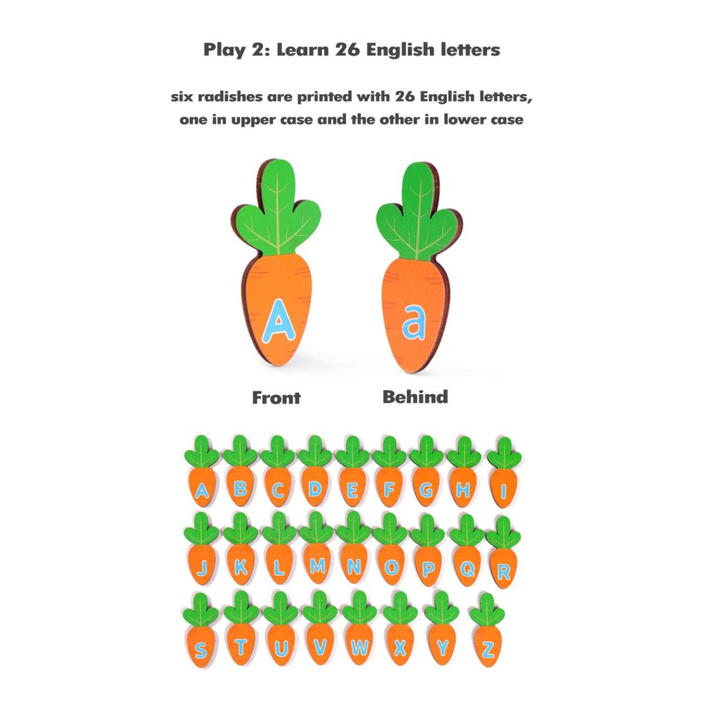 Children Pulling Carrot Language Learning Toys Montessori Game Wooden Box Farm Harvest Radishes Alphabet Early Educational Toys
