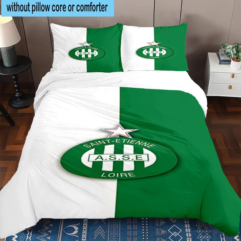 3PCS Green Saint-Etienne Football Bedding Set,Including 1pc Duvet Cover And 2pcs Pillowcases Perfect for Bedroom, Dormitory, Fan Christmas Gift