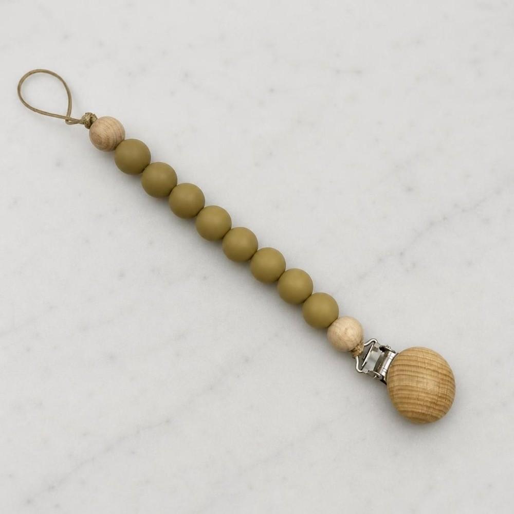 Lightweight Pacifier Clip Silicone Wood Soother Holder Baby Teething Chain StrollerMinimalist