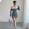Lace One Shoulder Dress Knitted Skirt Women's Sweater Dress