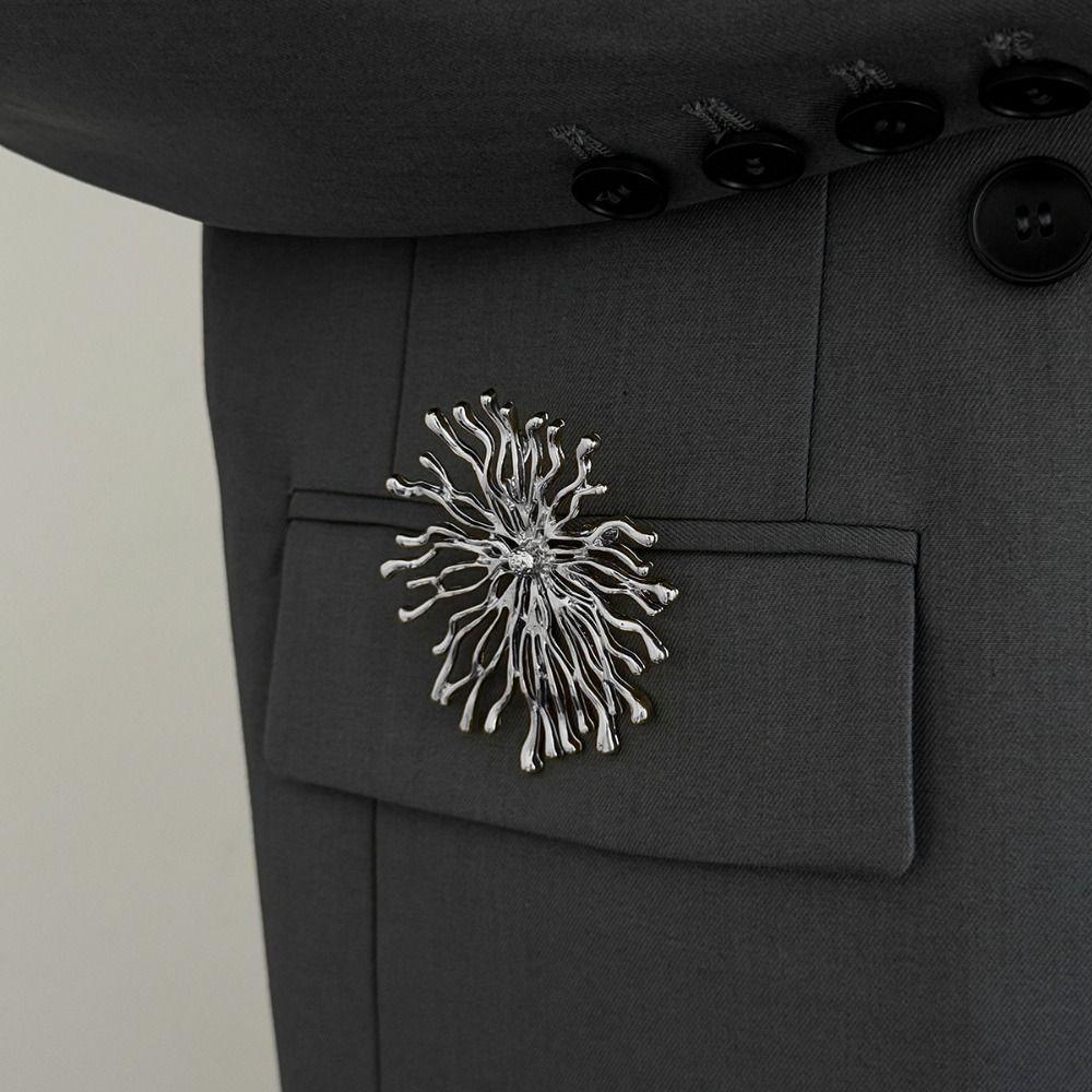 Silver Sun Goddess Brooch Gold Color Coral Brooch Exaggerated Waist Cinching Fixed Pin  Women