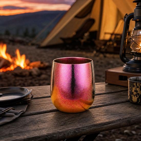 Ren Titanium Kop, Dobbeltvægget Vakuumisoleret Tumbler med Isbelagt Finish, 260ml Æggeformet Campingkrus til Udendørs