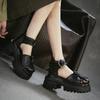 Johnature Genuine Leather Retro Pleated Thick Soled Sandals Comfortable And Breathable Women's Shoes