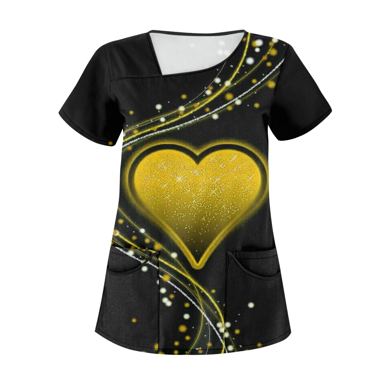 

Женская рабочая одежда с принтом ко Дню святого Валентина, косым воротником и двухслойными карманами, базовые топы, пуловер XL жёлтый