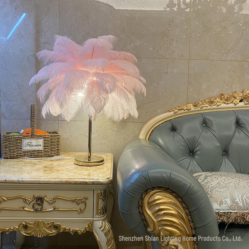 Nordic Romantic Ostrich Feather Floor Lamp - Soft Light Decorative Bedside Lamp