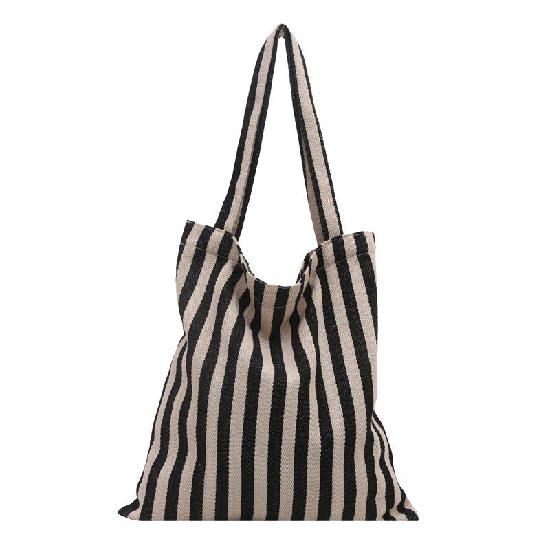 

Большая вместительная простая полосатая холщовая сумка Маленькая свежая и художественная сумка для покупок Модная простая сумка через плечо