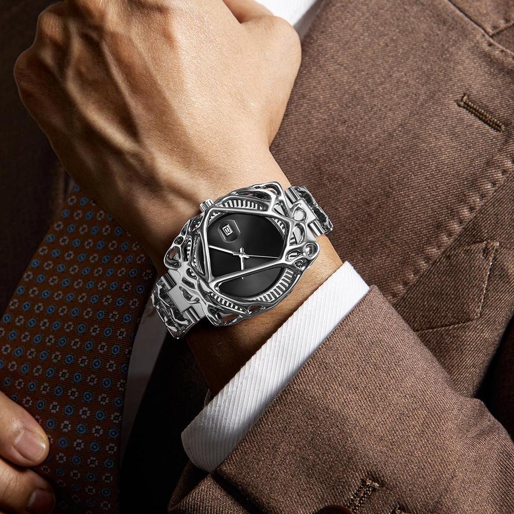 Y2K Retro Uhren Mode Heterotypisches Design Herren Quarz Uhr Edelstahl Wasserdicht Leuchtend Datum Armbanduhr