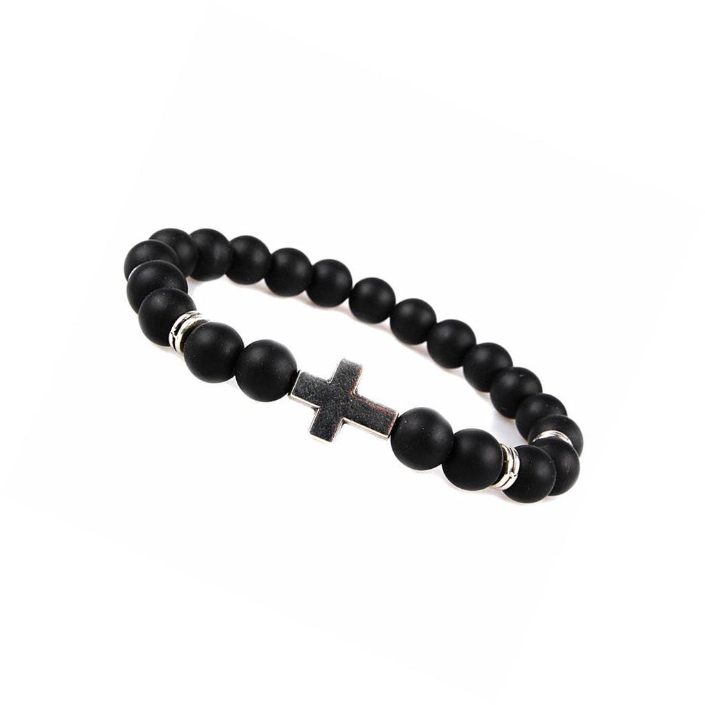 Natural Matte Frosted Volcanic Stone Bracelet with Lion Head Beads
