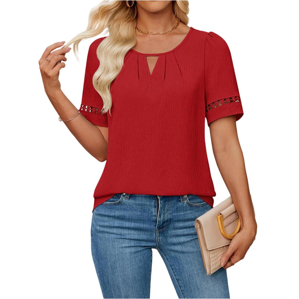 Camicetta Elegante da Donna con Maniche Corte in Pizzo Colorato e Design Svuotato