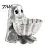 Small Item Organizer Halloween Ghost Candy Bowl, Resin Decorative Storage Dish, Silver Sculpture Gray Snack Holder, for Home Tabletop And Entryway