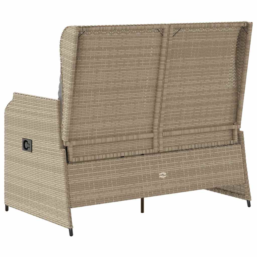 Vidaxl Banco de Jardín Plegable con Cojines, Beige, Ratán Sintético