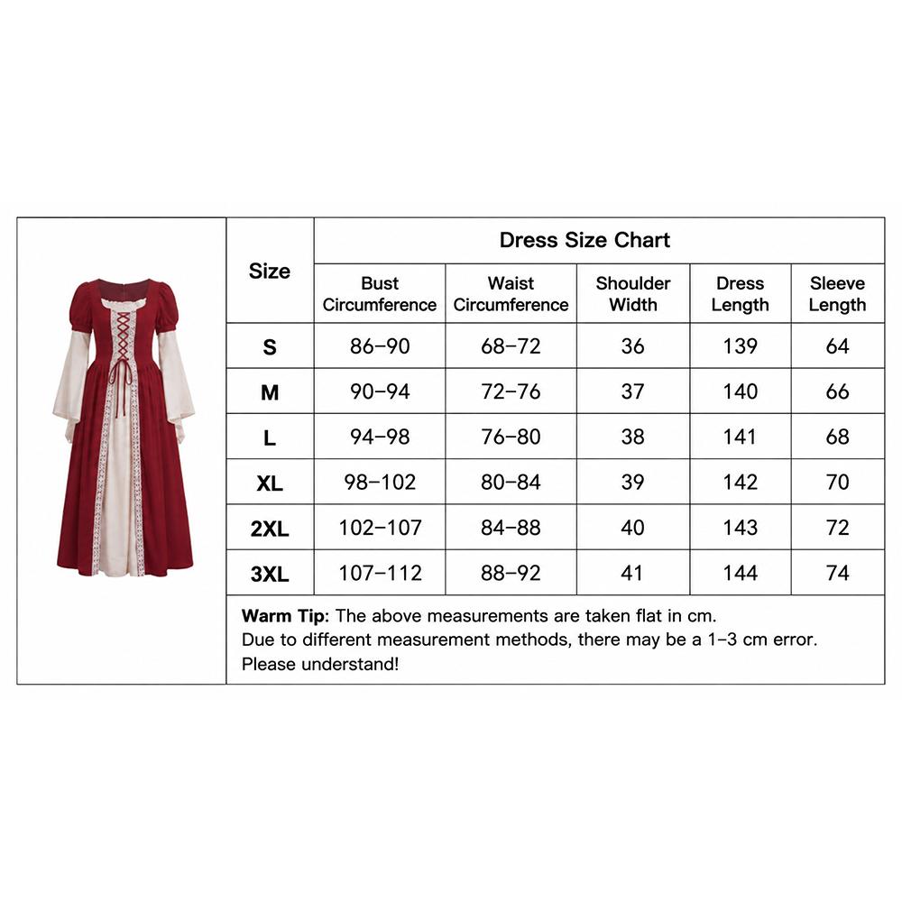 Women Dress Medieval Cosplay Costume Retro Square Neck Renaissance European Country Perfect For Festivals Parties And Halloween