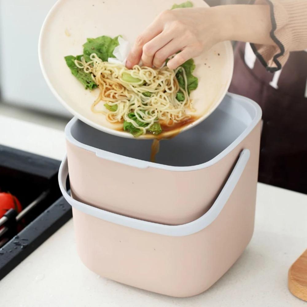 2 Tier Kitchen Food Waste Bucket with Drainer Garbage Bin Portable Tea Trash Can  Table