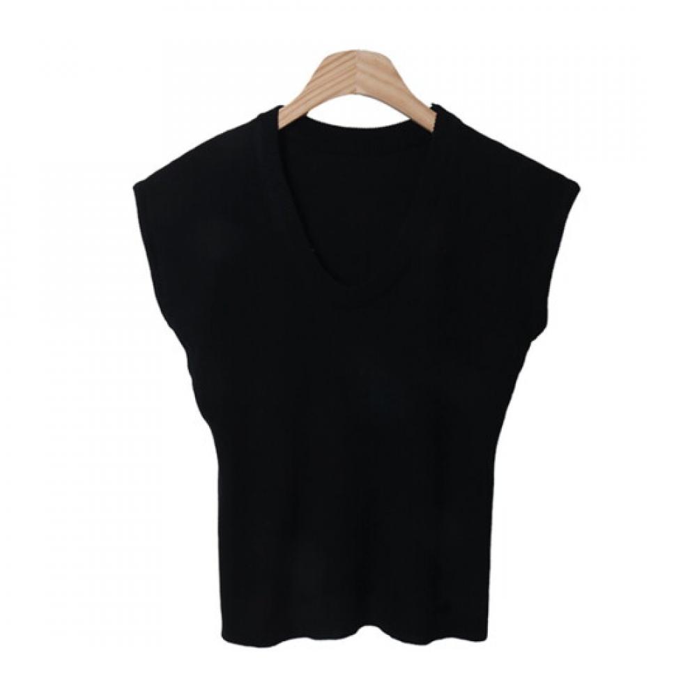 Shop Women S U Neck caSUal Cap Sleeve Slim Plain KniT T ShirT Black Jle Wkn