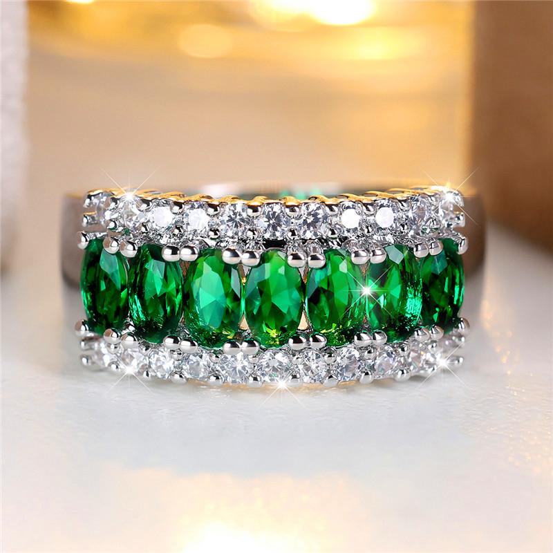 Cute Female Green Zircon Stone Engagement Ring Silver Color Wedding Jewelry For Women