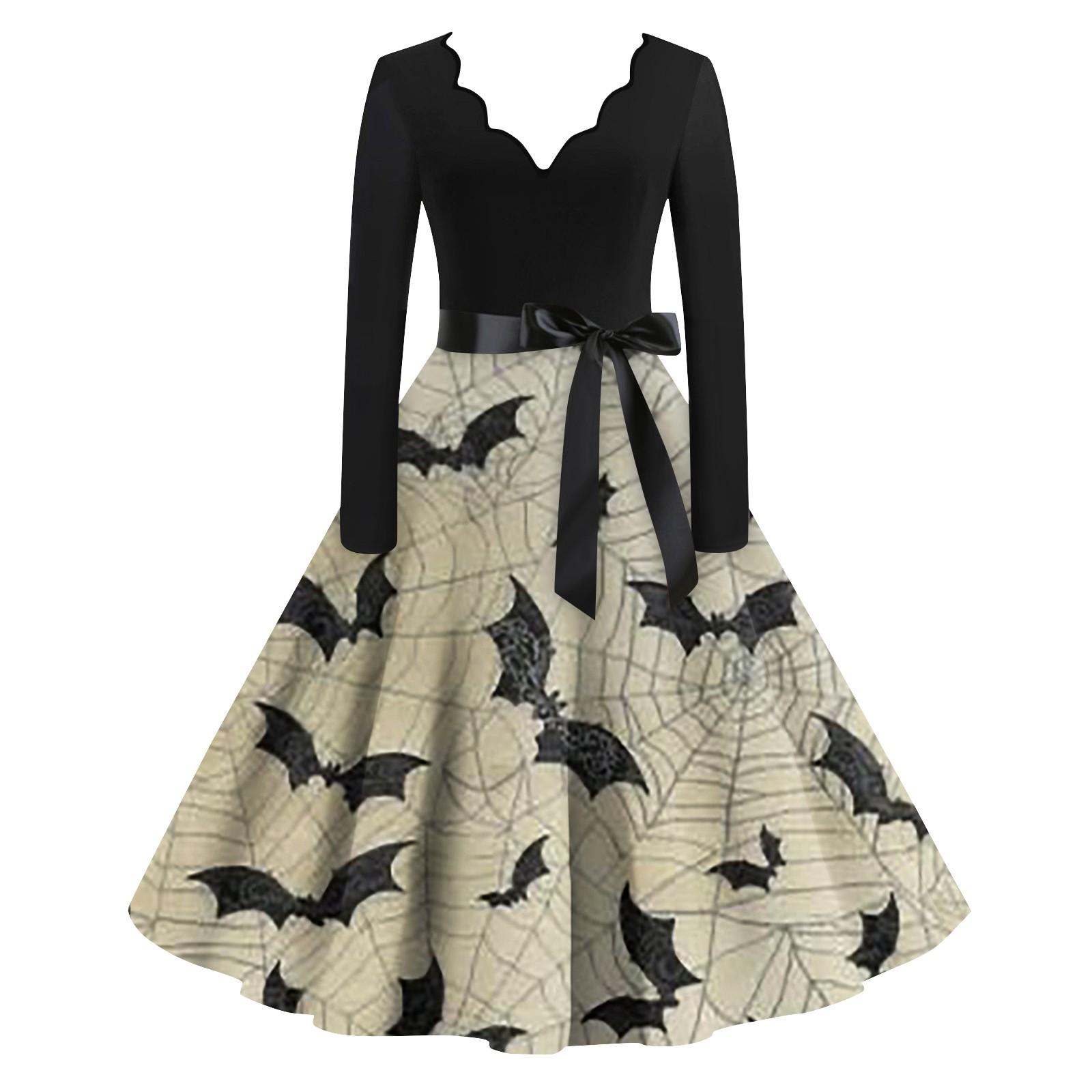 

Платье на Хэллоуин для женщин с винтажным принтом и длинным рукавом с v-образным вырезом плюс размер вечерние платья для выпускного вечера XXXXXL шампанского