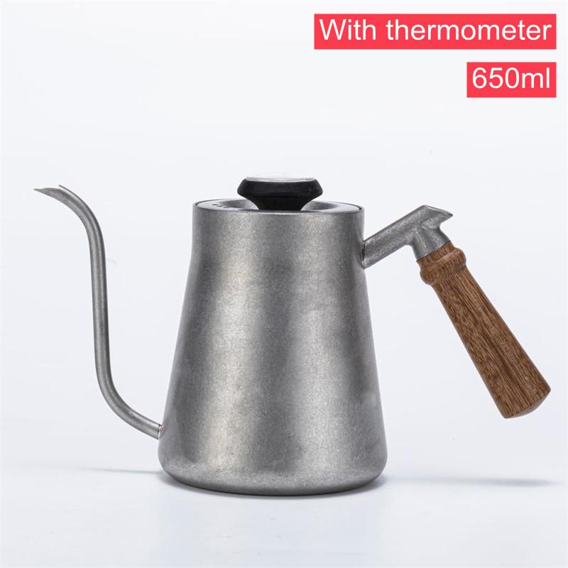 

650ml/850ml Pour Over Kettle Exact Thermometer Long Narrow Gooseneck Kettle Wood Handle Coffee kettle Pot for Drip Coffee Tea