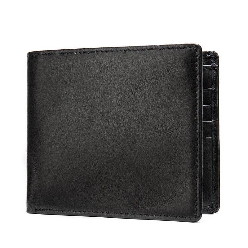 Men's Genuine Leather Short Wallet - Anti-Magnetic RFID Card Holder, Retro Black Coin Purse