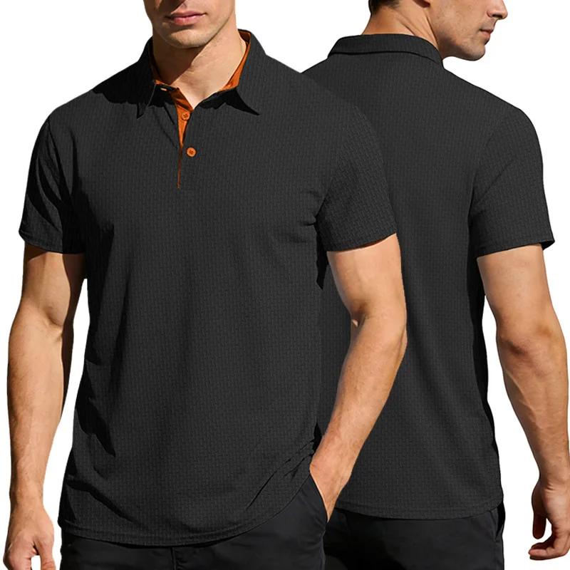 

Men Summer Cool Ice Silk Polo Shirt Men Color Block Turn-Down Collar Tops Tees Male Casual Breathable Short Sleeve Tshirt XXL чорний