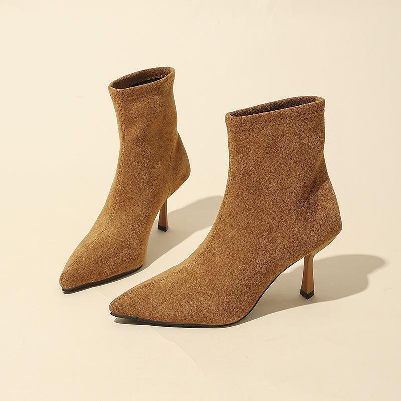 

Темпераментные замшевые тонкие короткие ботильоны на высоком каблуке с острым носком женская обувь 2025 новая осень и зима бархатные корейские маленькие ботильоны 40