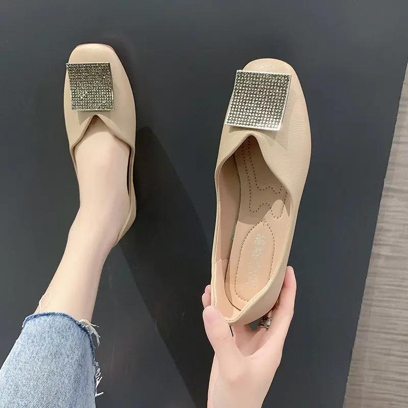 Fashion Square Toe Slip-on Women's Flat Shoes Korean Style Spring Elegant and Fashionable Wholesale Stylish Comfortable Ladies Footwear