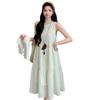 2026 Korean Vacation-Style Slimming Dress Set: Nursing-Friendly Top with Openable Buttons & Sun Protection Loose Vest Dress