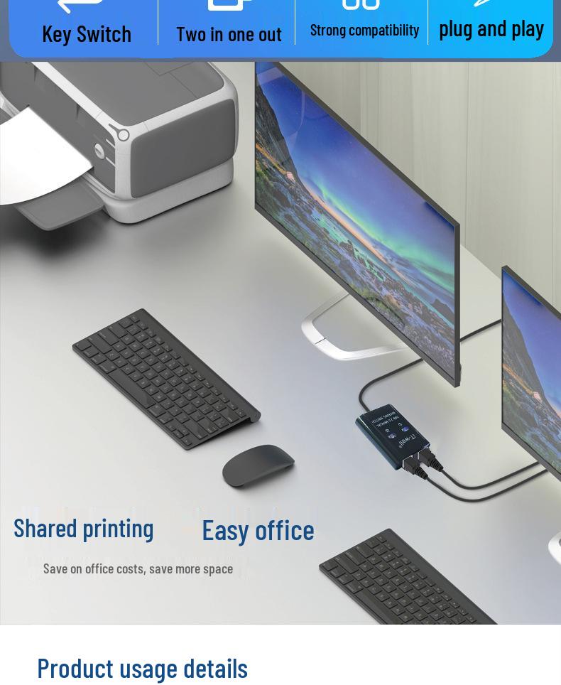 USB Printer Sharing KVM Switch: Dual Interface & One Output Splitter
