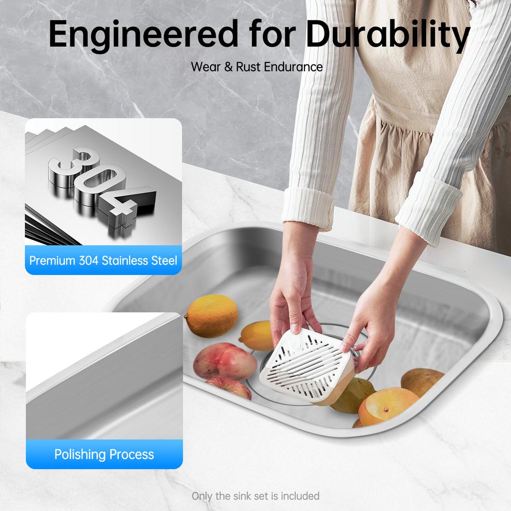 304 Stainless Steel Sink for RV Caravan Camper Boat, Drop in Sink Bowl with Drain Pipe, Compact Kitchen Sink for Trailer Van