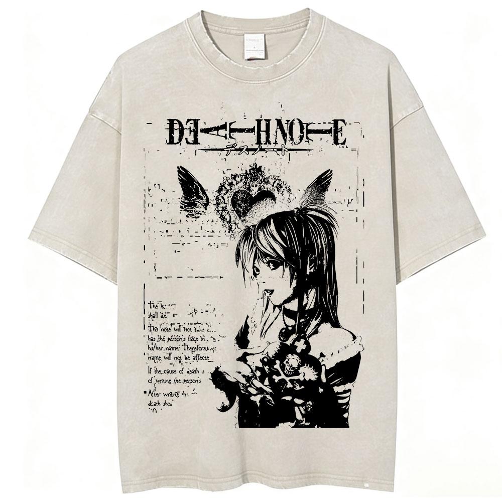 Vintage Washed Anime Death Note Ryuk Yagami Light LLawliet T Shirts Mens Women Cotton Tee Shirt Fashion Short Sleeve Tshirts