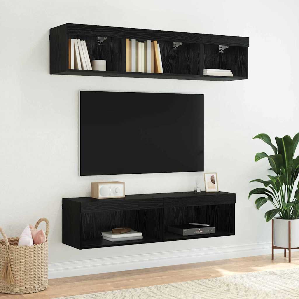 LED TV Cabinet Set in Black Oak Finish 60 x 30 x 30 cm