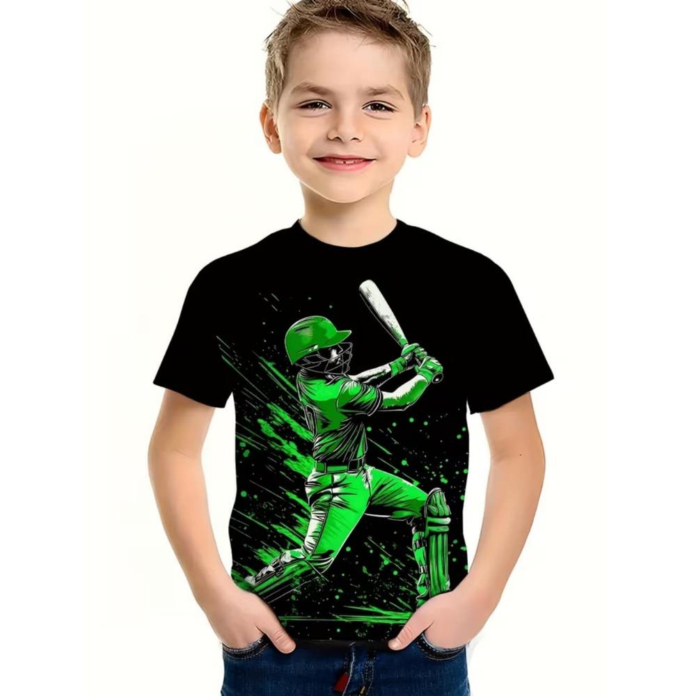 T-Shirt für Kinder Mode 3D-Druck Sommer Kurzarm-T-Shirt Personalisiertes Hip-Hop Bequemes Rundhals-T-Shirt Sportoberteil