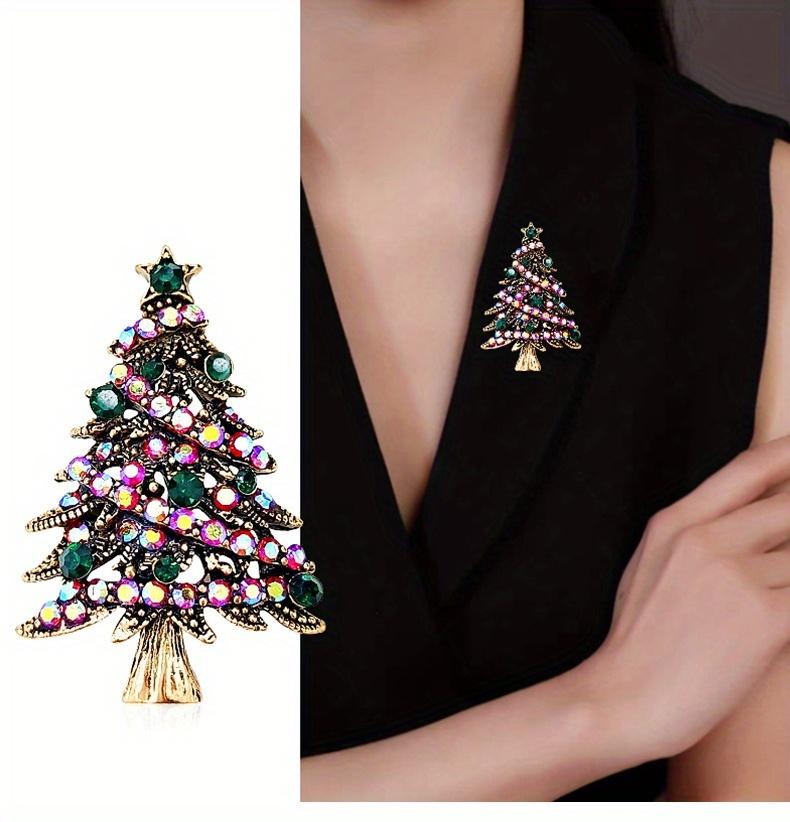 Sparkling Gemstone Xmas Tree Brooch. Golden Elegance for Dresses & Coats. Festive Year-Round Gift. Shop Now!