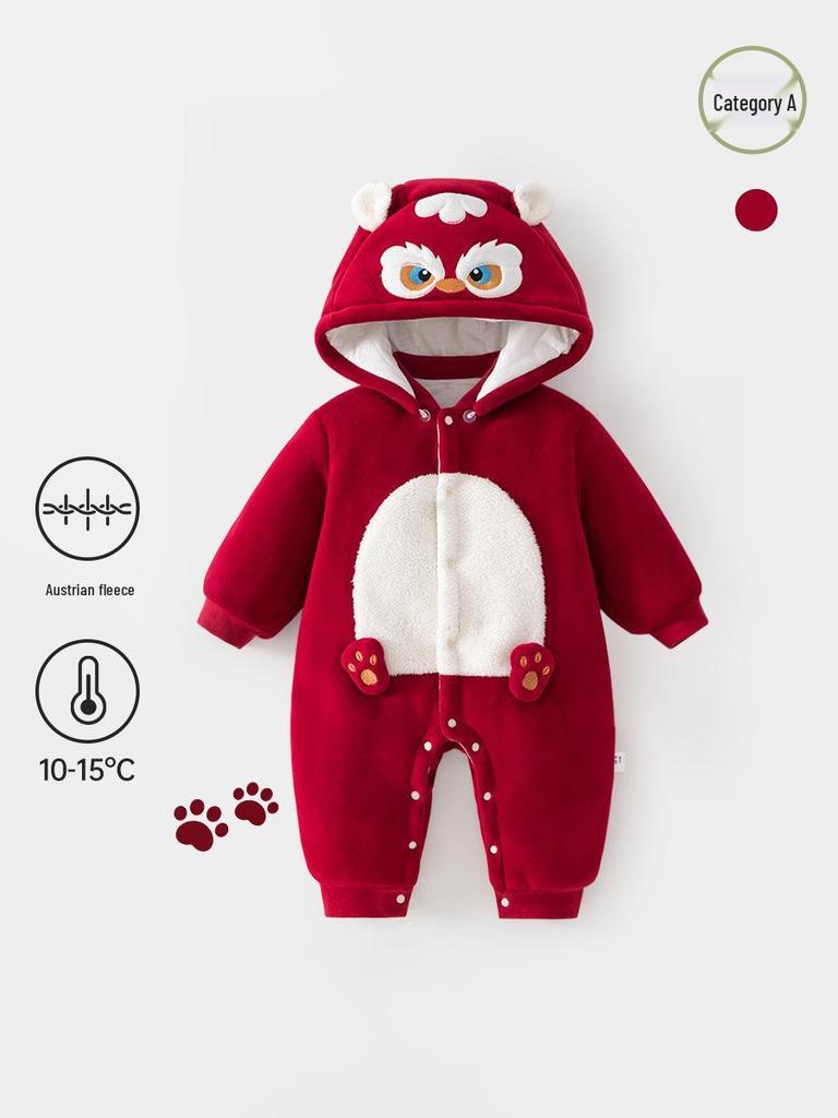 Autumn/Winter Quilted Sherpa Jumpsuit with Detachable Hood - 150g Cotton Baby Outfit for Outdoor
