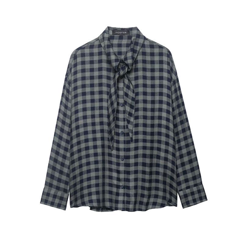 2026 European-American New Year Plaid Scarf Collar Shirt Small