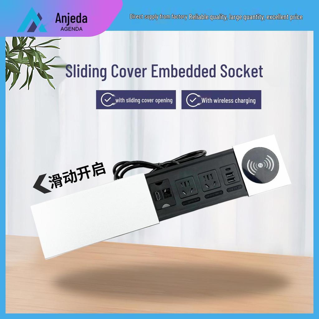 Office Desktop Sliding Cover USB Network Socket Power Strip