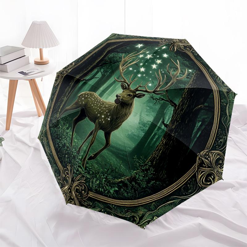 1 PC Automatic Folding Umbrella - Forest Deer Pattern, Portable & Foldable Design with 8 Ribs, Christmas Birthday Gifts