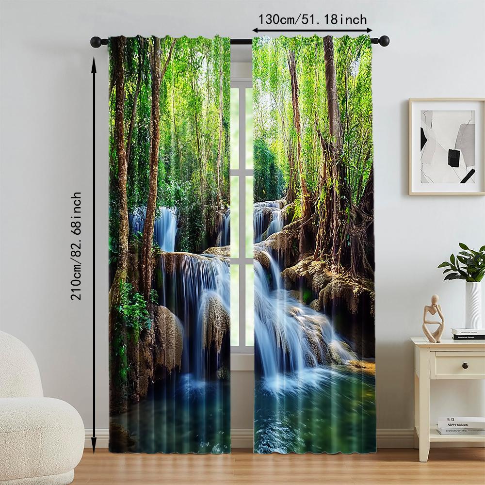 2Pcs Natural Landscape Print Window Curtain Rod Pocket Design For Easy Installation Decorative Curtains For Living Room Bedroom