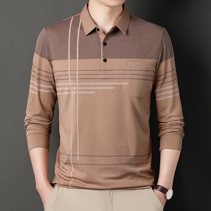 Men Long Sleeve Golf Shirt Button Business Polo Shirt Lapel Casual T-Shirt