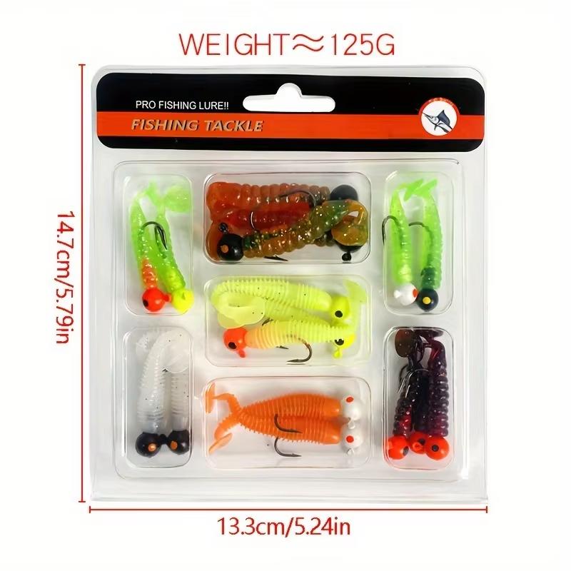 Luya Bait 34pcs 1 Set 17pcs Metal Jig Head Fishing Hooks + 17pcs Soft Worm Lure Grub Silicone Fish Artificial Bait Tackle