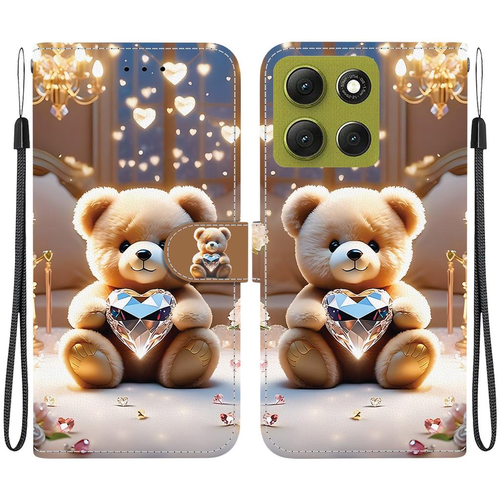 Handmade PU Leather Flip Case for Motorola Moto G86 Anti-Slip Shockproof Cover with Wrist Strap & Heart/Rose Cat Designs