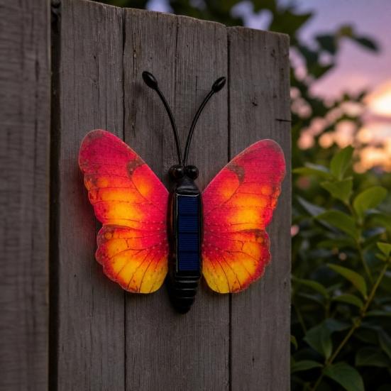 Solar Butterfly Garden Light, Color Changing LED Wall Lamp, Waterproof Outdoor Decoration for Lawn Yard Patio Decor