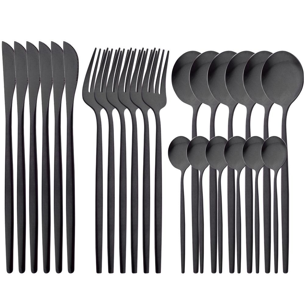White Gold 24Pcs Cutlery Set Matte Dinnerware Western Flatware Knife Fork Spoons Stainless Steel Silverware Kitchen Tableware Set